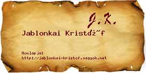 Jablonkai Kristóf névjegykártya